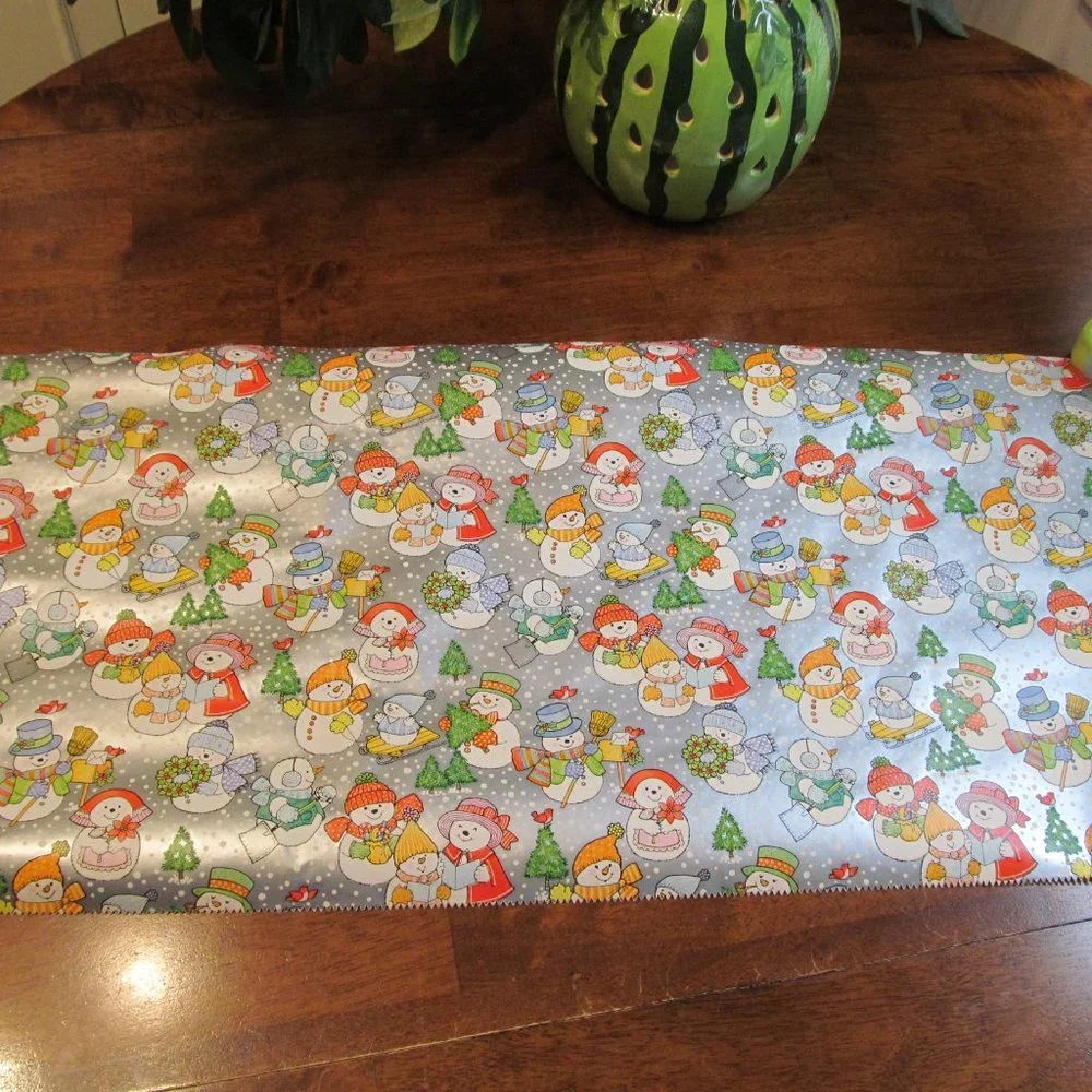 Vintage Hallmark Gift Wrap Paper Partial Roll ~ Snowmen w Trees, Sleds
